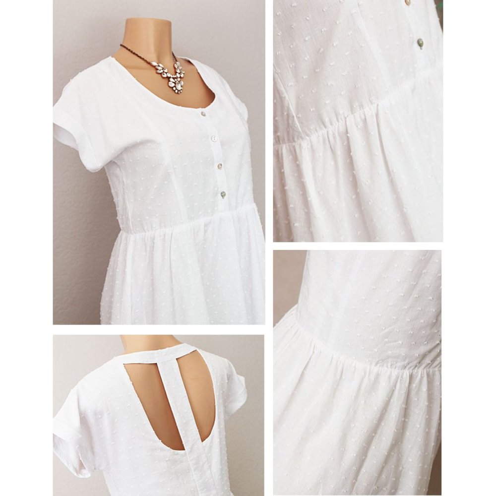 White 100% Cotton Swiss Dot Cutout Babydoll Dress - Picture 7 of 9